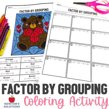 Preview of Factor by Grouping Color by Number Valentine's Day Activity