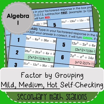 Preview of Factor by Grouping Mild, Medium, Hot Self-Checking