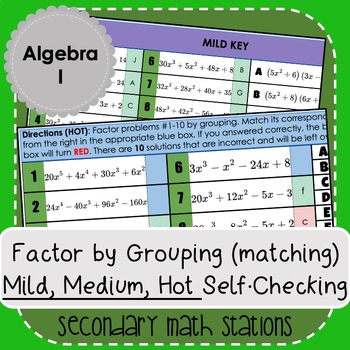 Preview of Factor by Grouping Mild, Medium, Hot (matching) Self-Checking