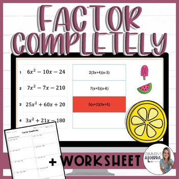 Preview of Factor completely self-checking digital sticker worksheet