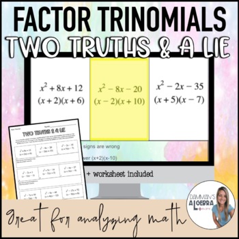Preview of Factor of Trinomials a=1  | Two truths and a Lie | Math error analysis