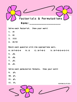 Preview of Factorials and Permutations Worksheet (Distance Learning)