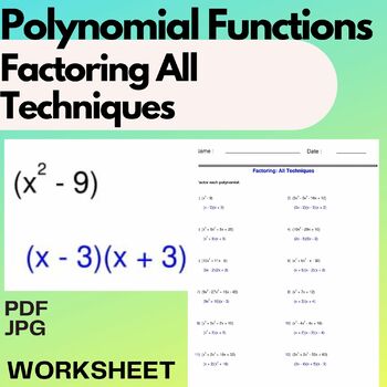 Preview of Factoring All Techniques -Factor polynomial - Polynomial Functions
