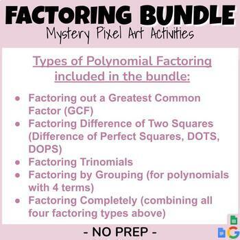 Factoring BUNDLE (Digital Mystery Pixel Art) - each activity with 4 Levels