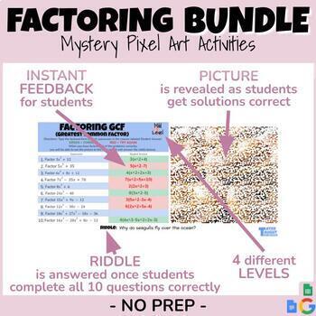 Preview of Factoring BUNDLE (Digital Mystery Pixel Art) - each activity with 4 Levels