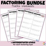 Factoring BUNDLE (Practice Worksheets) - each factoring ty