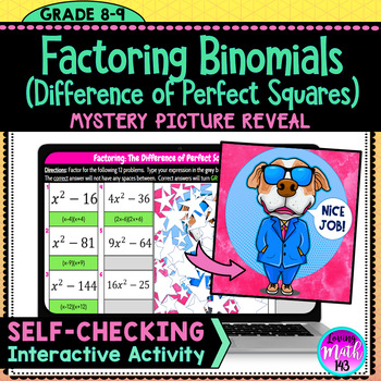 Preview of Factoring Binomials Difference of Perfect Squares Mystery Art Reveal
