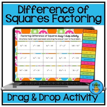 Preview of Factoring Difference of Squares Digital Activity Drag & Drop