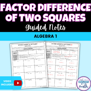 Preview of Factoring Difference of Two Squares Guided Notes Lesson Algebra 1