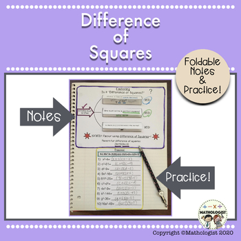 Preview of Factoring Difference of Two Squares, Lesson and Practice Foldable