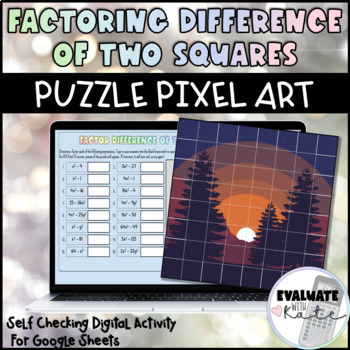 Preview of Factoring Difference of Two Squares Puzzle Pixel Art for Google Sheets™