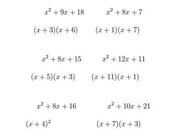 Preview of Factoring Equations (a = 1, free version)