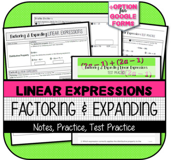 Preview of Factoring & Expanding Linear Expressions NOTES & PRACTICE