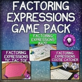 Factoring Expressions Activities and Game Bundle