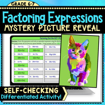 Preview of Factoring Expressions Digital Mystery Picture Art Reveal - Differentiated!