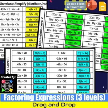 Preview of Factoring Expressions-Drag and Drop-DIGITAL-GoogleSlides/Powerpoint