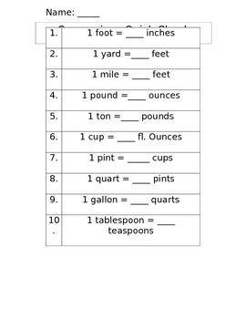 Preview of Converting Units Quick Quiz