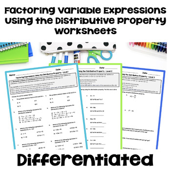 Preview of Factoring Expressions Using the Distributive Property Worksheets