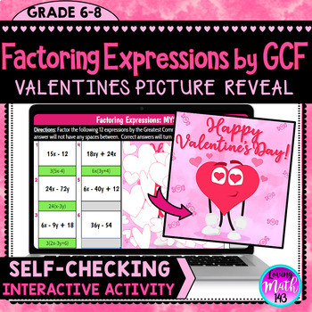 Preview of Factoring Expressions Valentine's Day Mystery Art Reveal
