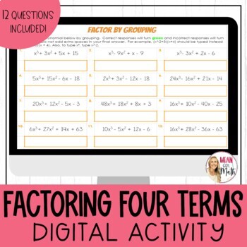 Preview of Factoring Four Terms By Grouping Digital Activity 