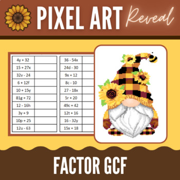 Preview of Factoring GCF of Binomials - NO PREP Digital Pixel Art Self-Correcting