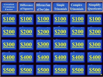 Preview of Factoring Jeopardy