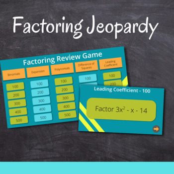 Preview of Factoring Jeopardy Digital Review Game - Google Slides