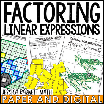 Preview of Factoring Linear Expressions Activity and Worksheet Bundle