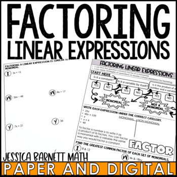 Preview of Factoring Linear Expressions Guided Notes Homework Warm Ups Exit Tickets