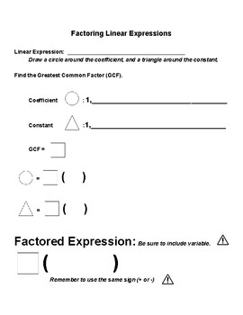 Preview of Factoring Linear Expressions Template