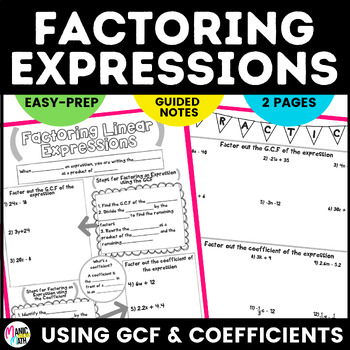 Preview of Factoring Linear Expressions Using GCF and Coefficient Sketch Notes and Practice