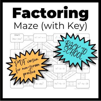 Preview of Factoring Maze Activity w/ Several Factoring Techniques - PRINTABLE