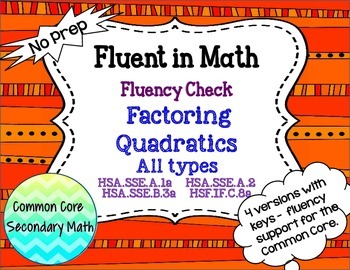 Preview of Factoring : Mixed Quadratic Factoring Fluency Check : No Prep Fluent in Math