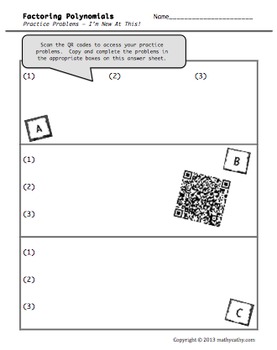 Preview of Factoring Monomials & Polynomials: Practice with QR Codes {FREE}