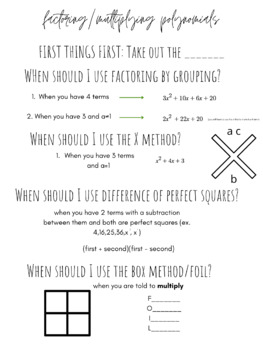 Preview of Factoring/ Multiplying Polynomials graphic organizer