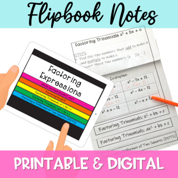 Preview of Factoring Notes Flipbook Digital and Printable for Algebra 1