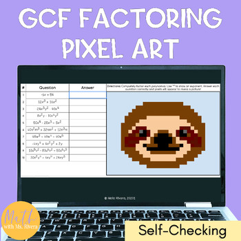 Preview of Factoring Out the Greatest Common Factor GCF Digital Pixel Art Activity