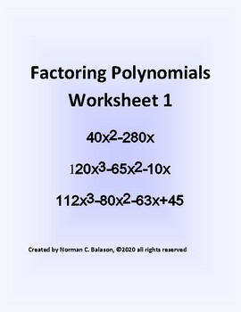 Factoring Polynomials Worksheet 1 by NCBEEZ MATH CLASS | TpT