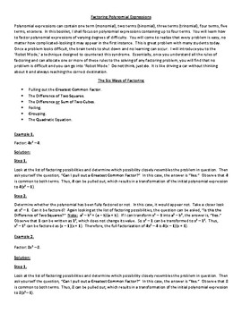 Preview of Factoring Polynomial Expressions