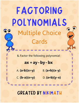 Preview of Factoring Polynomials - 24 Multiple - Choice Review Task Cards
