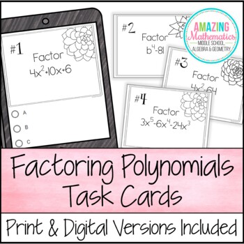 Preview of Factoring Polynomials Task Cards - PDF & Digital