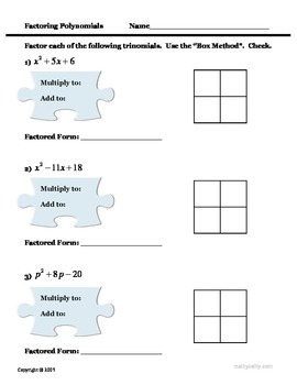 Preview of Factoring Polynomials Box Method "Puzzles" 2 Problem Sets SEE VIDEO TOO