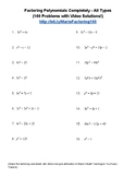Factoring Polynomials Completely All Types (100 Questions 