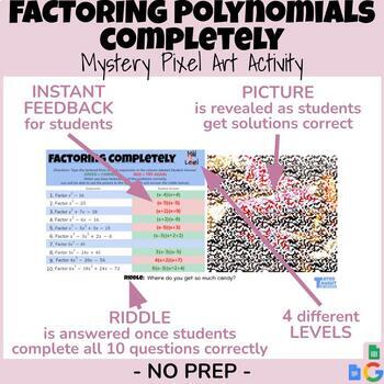 Preview of Factoring Polynomials Completely (Digital Mystery Pixel Art) - 4 Levels