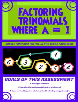 Preview of Factoring Polynomials - Factoring Trinomials Where a = 1 - Google Form #1