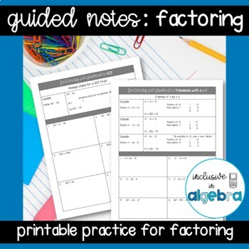 Preview of Factoring Polynomials Guided Notes and Practice Worksheets