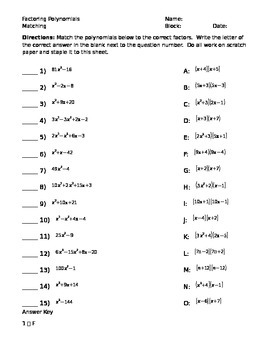 Factoring Polynomials  Matching Activity by aes0403  TpT