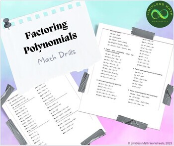 Preview of Factoring Polynomials Math Drills - Printable Worksheet with Answer Key