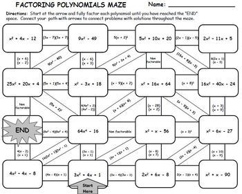 Factoring Polynomials Maze Activity by Manipulating Math Minds | TpT