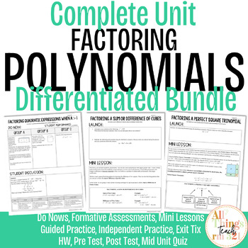 Preview of Factoring Polynomials No PREP Complete Unit + Differentiated + Ans Keys (ALG 2)